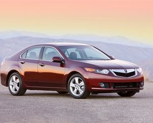 Preview wallpaper acura, tsx, 2008, red, side view, style, cars, mountains, asphalt