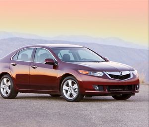 Preview wallpaper acura, tsx, 2008, red, side view, style, cars, mountains, asphalt