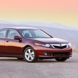 Preview wallpaper acura, tsx, 2008, red, side view, style, cars, mountains, asphalt