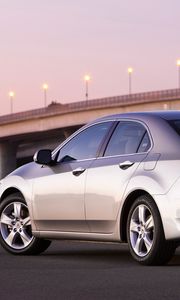 Preview wallpaper acura, tsx, 2008, silver metallic, side view, style, cars, bridges, lights, asphalt