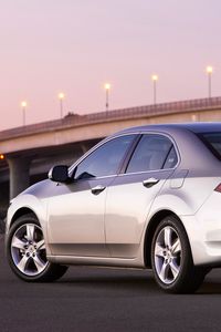 Preview wallpaper acura, tsx, 2008, silver metallic, side view, style, cars, bridges, lights, asphalt