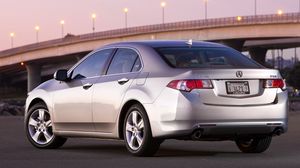 Preview wallpaper acura, tsx, 2008, silver metallic, side view, style, cars, bridges, lights, asphalt