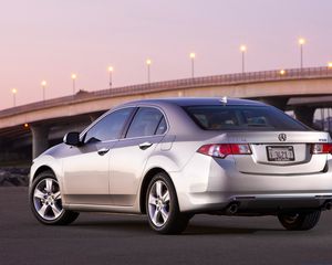 Preview wallpaper acura, tsx, 2008, silver metallic, side view, style, cars, bridges, lights, asphalt