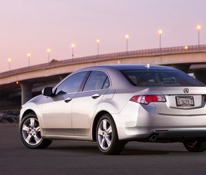 Preview wallpaper acura, tsx, 2008, silver metallic, side view, style, cars, bridges, lights, asphalt