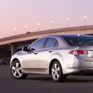 Preview wallpaper acura, tsx, 2008, silver metallic, side view, style, cars, bridges, lights, asphalt