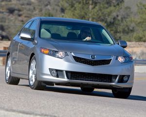 Preview wallpaper acura, tsx, 2008, gray metallic, front view, style, cars, nature, tree, asphalt