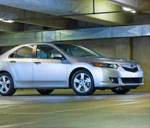 Preview wallpaper acura, tsx, 2008, silver metallic, side view, style, cars, building