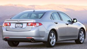 Preview wallpaper acura, tsx, 2008, metallic silver, rear view, style, cars, mountains, sunset, asphalt