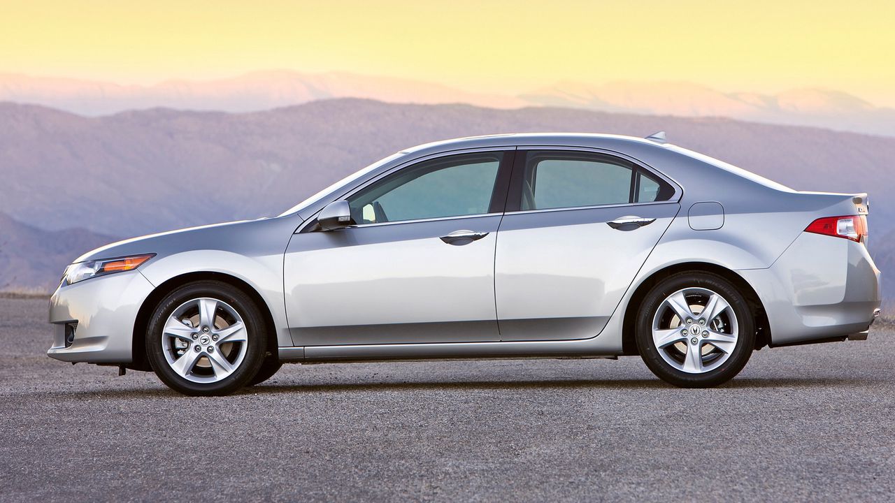 Wallpaper acura, tsx, 2008, silver metallic, side view, style, cars, mountains, sunset