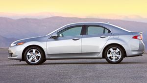 Preview wallpaper acura, tsx, 2008, silver metallic, side view, style, cars, mountains, sunset