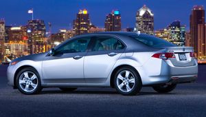 Preview wallpaper acura, tsx, 2008, silver metallic, side view, style, cars, sky, city, lights, asphalt