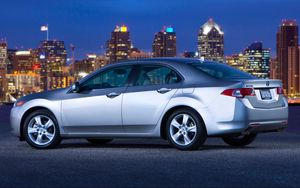 Preview wallpaper acura, tsx, 2008, silver metallic, side view, style, cars, sky, city, lights, asphalt