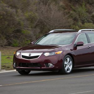 Preview wallpaper acura, tsx, 2010, burgundy, front view, style, cars, speed, road, trees