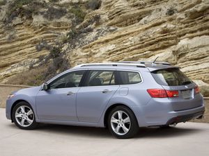 Preview wallpaper acura, tsx, 2010, blue metallic, side view, style, cars, speed, rocks, nature