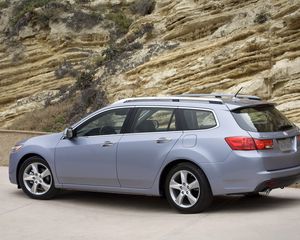 Preview wallpaper acura, tsx, 2010, blue metallic, side view, style, cars, speed, rocks, nature