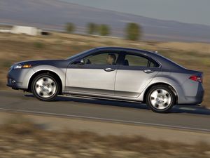 Preview wallpaper acura, tsx, 2010, metallic gray, side view, style, cars, speed, nature, road