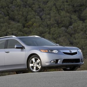 Preview wallpaper acura, tsx, 2010, metallic gray, side view, style, cars, trees, asphalt