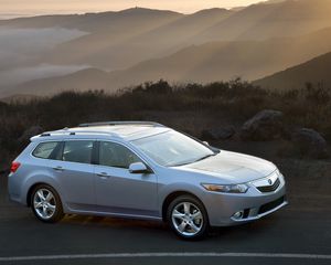 Preview wallpaper acura, tsx, 2010, blue metallic, top view, style, cars, nature, mountains, rays sun