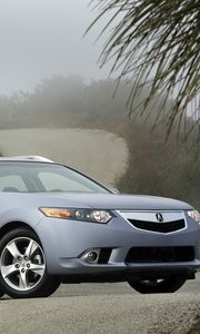 Preview wallpaper acura, tsx, 2010, blue, side view, style, cars, nature, shrubs, trees