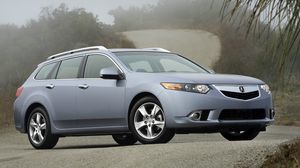 Preview wallpaper acura, tsx, 2010, blue, side view, style, cars, nature, shrubs, trees
