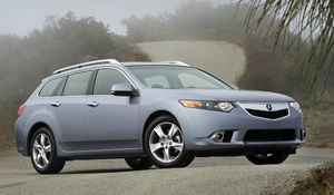Preview wallpaper acura, tsx, 2010, blue, side view, style, cars, nature, shrubs, trees