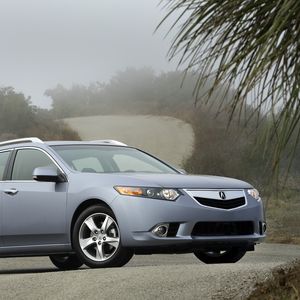 Preview wallpaper acura, tsx, 2010, blue, side view, style, cars, nature, shrubs, trees