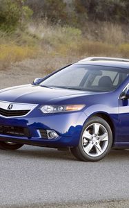 Preview wallpaper acura, tsx, 2010, blue, side view, style, cars, nature, grass, asphalt