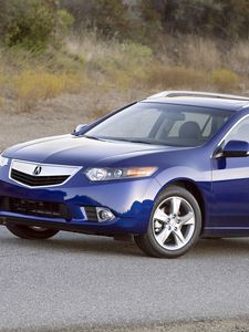 Preview wallpaper acura, tsx, 2010, blue, side view, style, cars, nature, grass, asphalt