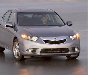 Preview wallpaper acura, tsx, 2010, gray metallic, front view, style, cars, wet asphalt
