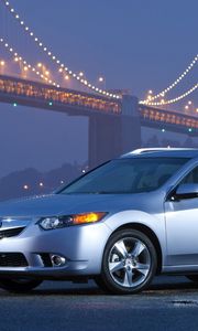 Preview wallpaper acura, tsx, 2010, silver metallic, side view, style, cars, bridges, lights, asphalt