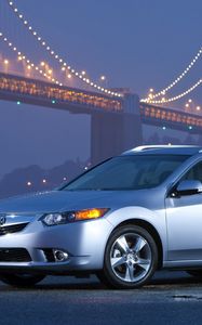 Preview wallpaper acura, tsx, 2010, silver metallic, side view, style, cars, bridges, lights, asphalt