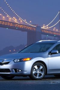 Preview wallpaper acura, tsx, 2010, silver metallic, side view, style, cars, bridges, lights, asphalt