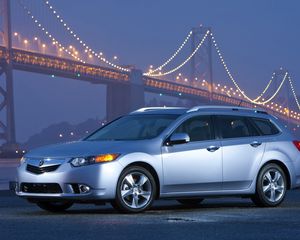 Preview wallpaper acura, tsx, 2010, silver metallic, side view, style, cars, bridges, lights, asphalt