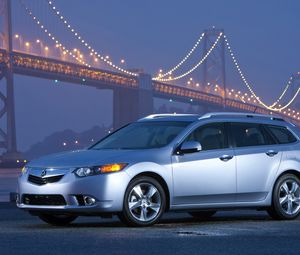 Preview wallpaper acura, tsx, 2010, silver metallic, side view, style, cars, bridges, lights, asphalt