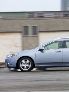 Preview wallpaper acura, tsx, 2010, blue, side view, style, cars, speed, building