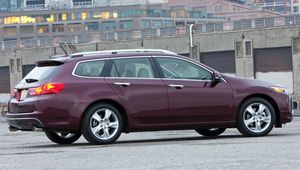 Preview wallpaper acura, tsx, 2010, cherry, side view, style, cars, city, building, bridge, asphalt