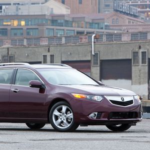 Preview wallpaper acura, tsx, 2010, cherry, side view, style, cars, city, buildings, asphalt