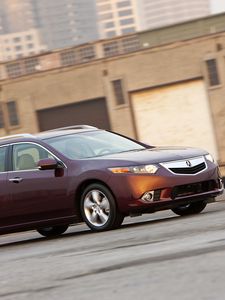 Preview wallpaper acura, tsx, 2010, cherry, side view, style, cars, speed building, asphalt