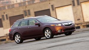 Preview wallpaper acura, tsx, 2010, cherry, side view, style, cars, speed building, asphalt