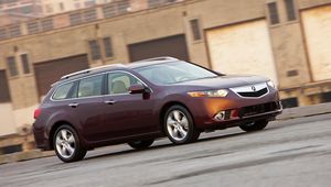 Preview wallpaper acura, tsx, 2010, cherry, side view, style, cars, speed building, asphalt