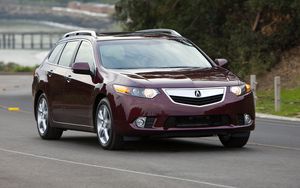 Preview wallpaper acura, tsx, 2010, cherry, front view, style, cars, nature, trees, speed, asphalt