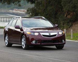 Preview wallpaper acura, tsx, 2010, cherry, front view, style, cars, nature, trees, speed, asphalt