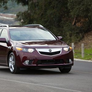 Preview wallpaper acura, tsx, 2010, cherry, front view, style, cars, nature, trees, speed, asphalt