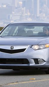 Preview wallpaper acura, tsx, 2010, blue, front view, style, cars, city, grass, road