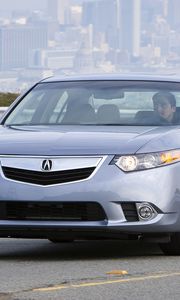 Preview wallpaper acura, tsx, 2010, blue, front view, style, cars, city, grass, road