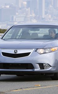 Preview wallpaper acura, tsx, 2010, blue, front view, style, cars, city, grass, road