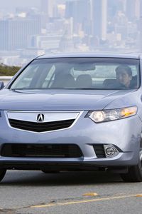 Preview wallpaper acura, tsx, 2010, blue, front view, style, cars, city, grass, road