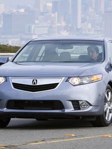 Preview wallpaper acura, tsx, 2010, blue, front view, style, cars, city, grass, road