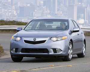 Preview wallpaper acura, tsx, 2010, blue, front view, style, cars, city, grass, road