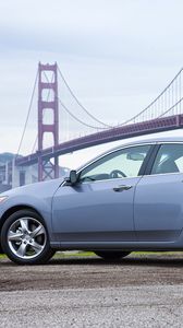 Preview wallpaper acura, tsx, 2010, blue, side view, style, cars, bridges